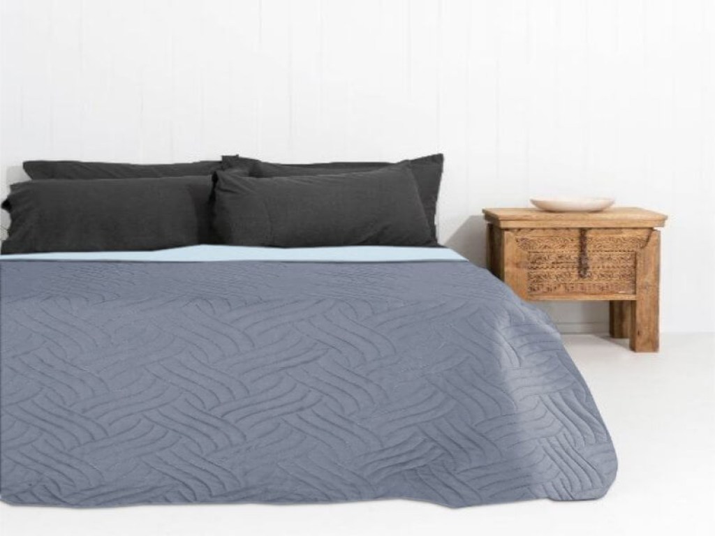 Κουβερλί Μονό Microfiber Διπλής Όψης Γκρι-Σιέλ Γαρύφαλλο | Garifallo.gr